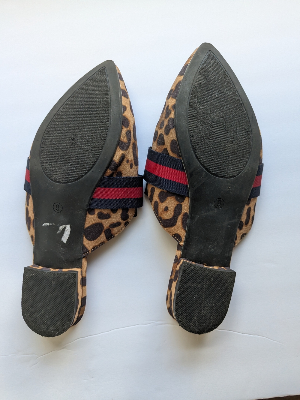 Leopard Print Pointed-Toe Slip-On Mules with Buckle Strap - Tan/Black/Red/Navy - Picture 5 of 5